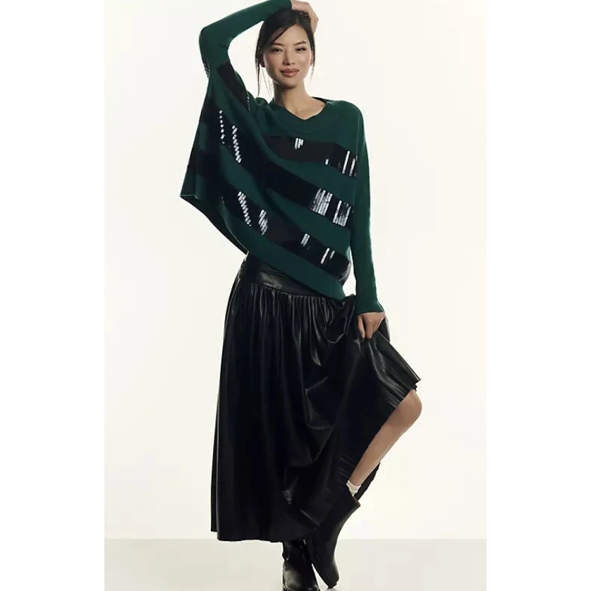 Nwt Anthropologie Maeve Cashmere Black Sequin Sweater - Size Xs